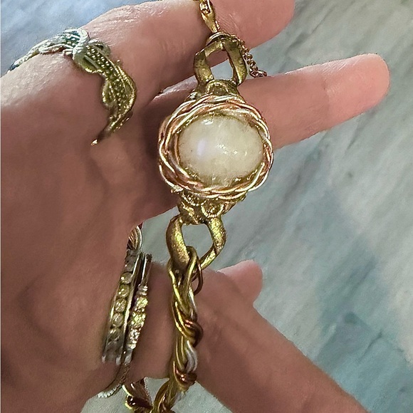 Mixed Metal Moonstone Gem Bracelet -Handmade -Adjustable - Picture 5 of 7